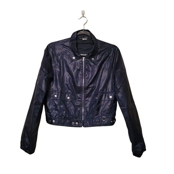 I Love H81  Womens Jacket Blue M Windbreaker Moto Cropped - Picture 7 of 7